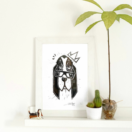 Sa majesté Basset hound – Linogravure – Tirage limité