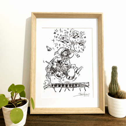 Heroquest Fan art – Startricks le Mage – Linogravure – Tirage limité